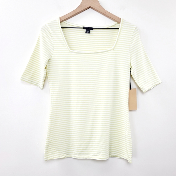 Halogen Women's Yellow Green Striped Top NWT Size S - Picture 2 of 5